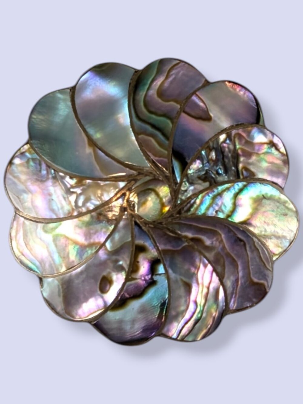 Vintage Scalloped Abalone Inlay Taxco-Style Mexico Brooch - Picture 9 of 10